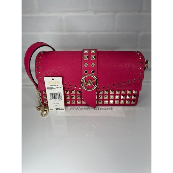 Michael Kors shoulder bag greenwich medium studded saffiano leather rubin red - Picture 11 of 12